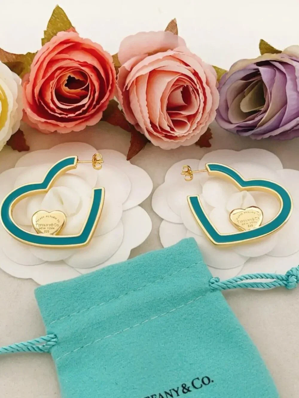 Tiffany & Co. Gold and Green Heart Earrings